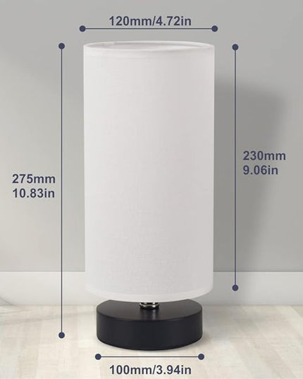 Table Lamp, Bedside Nightstand Lamp, Simple Desk Lamp, Cylinder Table Lamp for Bedroom Living Room Office Study, White Shade and Black Base - LeafyLoom
