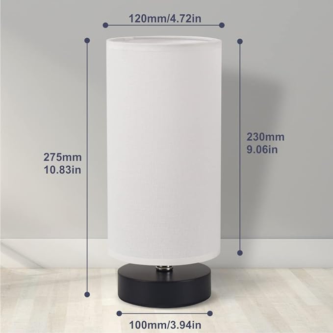 Table Lamp, Bedside Nightstand Lamp, Simple Desk Lamp, Cylinder Table Lamp for Bedroom Living Room Office Study, White Shade and Black Base - LeafyLoom