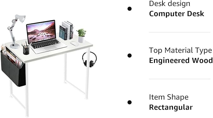 Lufeiya White Small Desk for Bedroom - Student Kids Study Writing Table for Home Office Bedroom Small Spaces 32 Inch Modern Mini Laptop PC Computer Desks, White - LeafyLoom