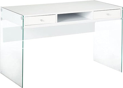 Coaster Home Furnishings Dobrev 2-Drawer Writing Desk Glossy White and Clear - LeafyLoom