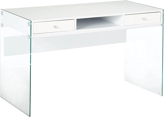 Coaster Home Furnishings Dobrev 2-Drawer Writing Desk Glossy White and Clear - LeafyLoom