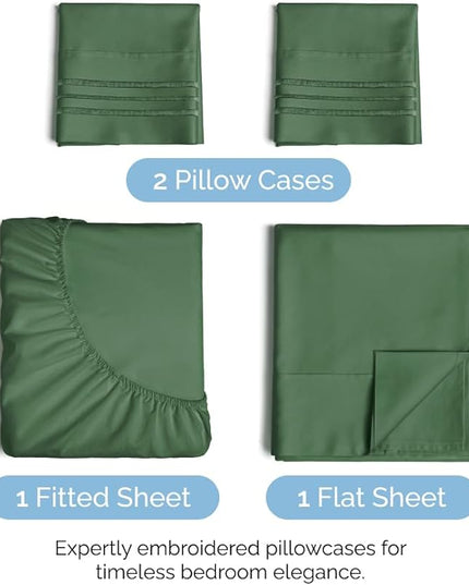 Cal King Size 4 Piece Sheet Set - Comfy Breathable & Cooling Sheets - Hotel Luxury Bed Sheets for Women & Men - Deep Pockets, Easy-Fit, Soft & Wrinkle Free Sheets - Emerald Green Oeko-Tex Bed Sheets - LeafyLoom