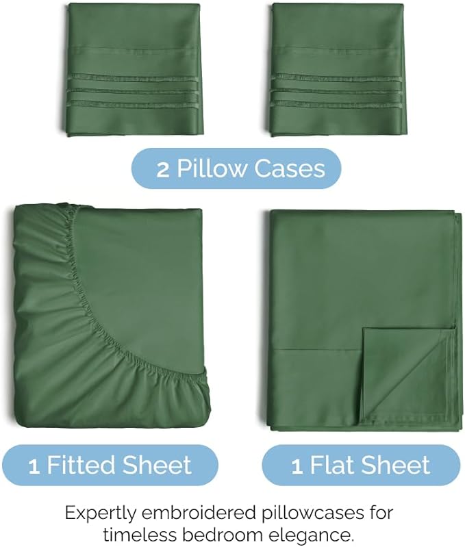 Cal King Size 4 Piece Sheet Set - Comfy Breathable & Cooling Sheets - Hotel Luxury Bed Sheets for Women & Men - Deep Pockets, Easy-Fit, Soft & Wrinkle Free Sheets - Emerald Green Oeko-Tex Bed Sheets - LeafyLoom