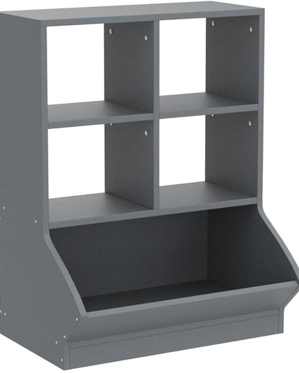 Aheaplus Toy Storage Organizer with Bookcase, 3 Cubby Bookshelf Toy Storage Cabinet, Open Multi-Bins Toys&Books Storage Display Organizer for Playroom, Bedroom, Nursery, School, Grey - LeafyLoom