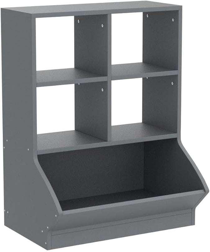 Aheaplus Toy Storage Organizer with Bookcase, 3 Cubby Bookshelf Toy Storage Cabinet, Open Multi-Bins Toys&Books Storage Display Organizer for Playroom, Bedroom, Nursery, School, Grey - LeafyLoom