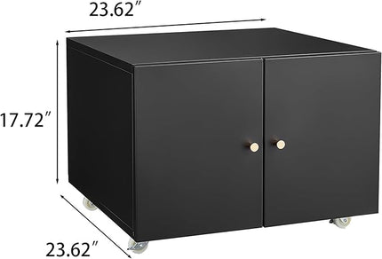 17.70" Metal Office Copier 2 Door and 360 ° Universal Wheel,Mobile Lateral Filing Cabinets w/Aluminum Alloy Handle,Rolling Printer Stand for Legal/Letter/A4,Black - LeafyLoom