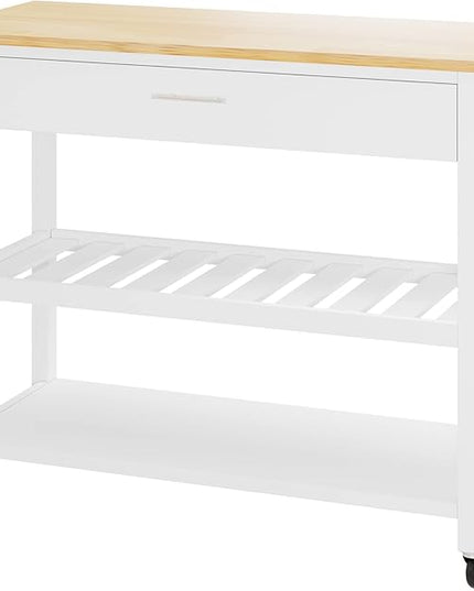 Shintenchi Kitchen Island Cart with Storage,Rolling Kitchen Island Side Table on Wheels with Large Worktop,Storage Cabinet,Towel Rack,Drawers and Open Shelves for Kitchen,Dinning Room,White - LeafyLoom