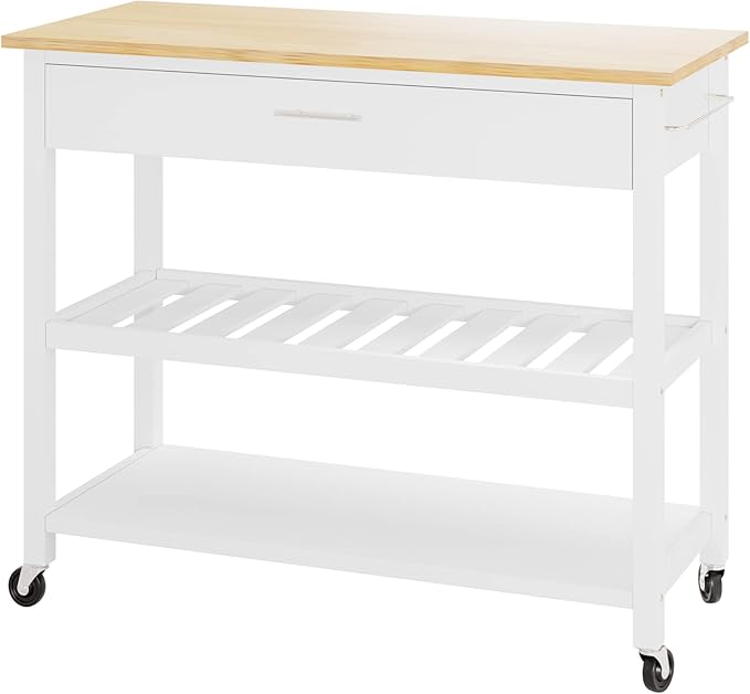 Shintenchi Kitchen Island Cart with Storage,Rolling Kitchen Island Side Table on Wheels with Large Worktop,Storage Cabinet,Towel Rack,Drawers and Open Shelves for Kitchen,Dinning Room,White - LeafyLoom