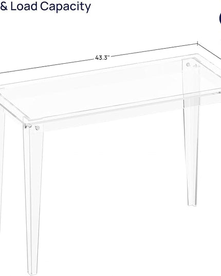 HMYHUM Acrylic Computer Desk, 43.3 Inch, Clear Study Desk for Home Office, Writing, Vanity, Modern, Easy Assembly, 19.7" W x 29.5" H, Right-Angle Legs Design - LeafyLoom
