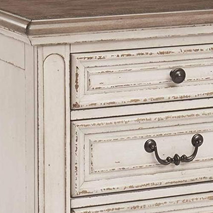 Signature Design by Ashley Realyn French Country 3 Drawer Nightstand with Electrical Outlets & USB Ports, Chipped White - LeafyLoom