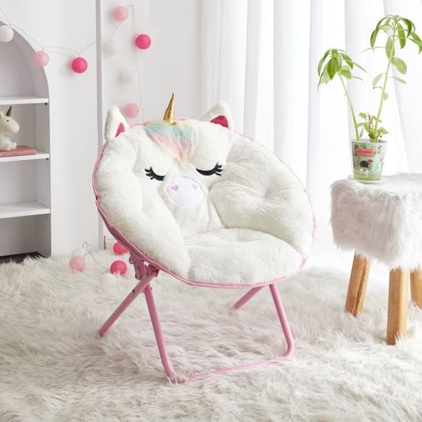 Heritage Kids Unicorn Saucer Chair, For Gaming Textile, White - LeafyLoom