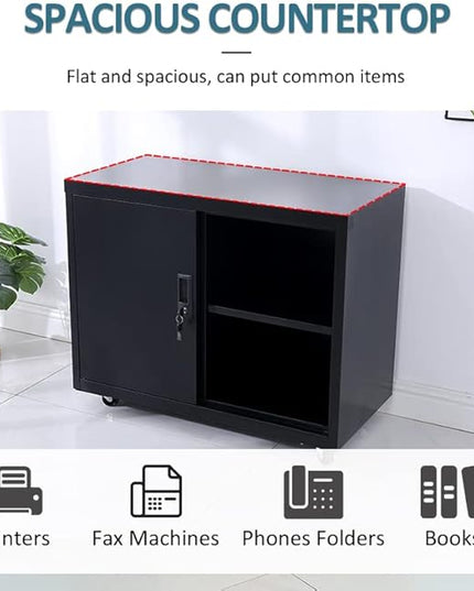 Metal Mobile Lateral File Cabinet, Storage Locker,Printer Stand with Open Storage Shelves for Office,School,Home,Living Room. (Black) - LeafyLoom