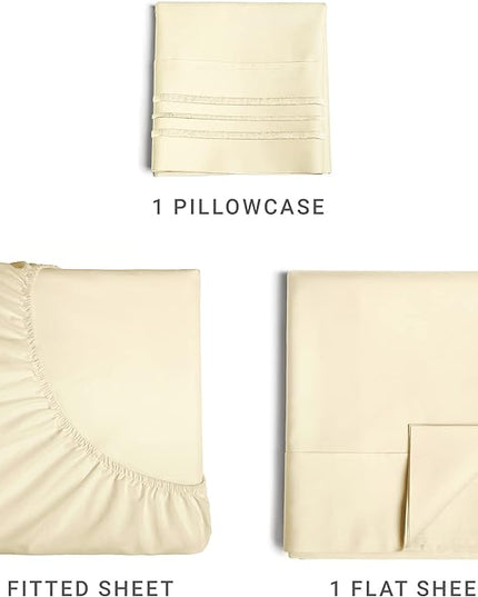 Twin Size 3 Piece Sheet Set - Comfy Breathable & Cooling Sheets - Hotel Luxury Bed Sheets for Women & Men - Deep Pockets, Easy-Fit, Extra Soft & Wrinkle Free Sheets - Off White Oeko-Tex Bed Sheet Set - LeafyLoom