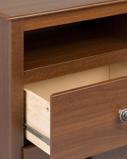 Prepac's Fremont 2 Drawer Nightstand: Elegant Bedroom Furniture, Bedside Table with Open Shelf, 23.25"W x 16"D x 28"H, Cherry - CDC-2428 - LeafyLoom