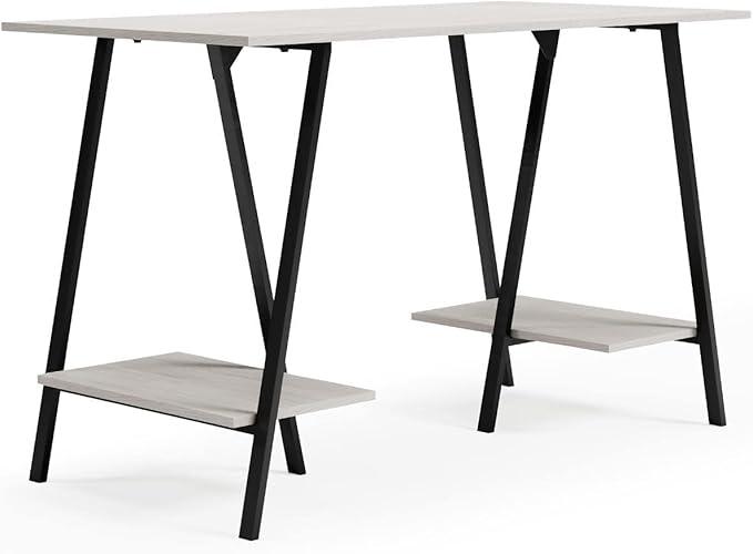 Signature Design by Ashley Bayflynn Modern Home Office Desk or Drafting Table with Sawhorse Legs, White & Black - LeafyLoom