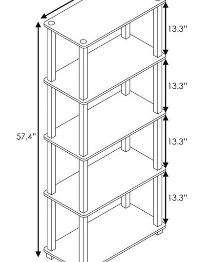 Furinno Turn-N-Tube 5-Tier Multipurpose Shelf / Display Rack / Storage Shelf / Bookshelf, Square Tubes, Light Cherry/Black - LeafyLoom