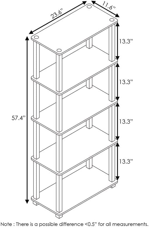 Furinno Turn-N-Tube 5-Tier Multipurpose Shelf / Display Rack / Storage Shelf / Bookshelf, Square Tubes, Light Cherry/Black - LeafyLoom
