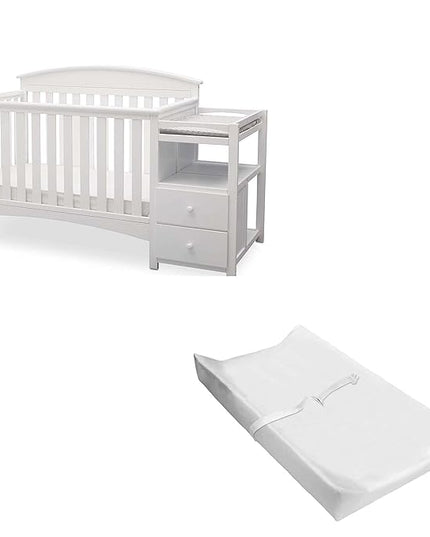 Delta Children Abby Convertible Crib 'N' Changer + Changing Pad and Cover [Bundle], Bianca - LeafyLoom