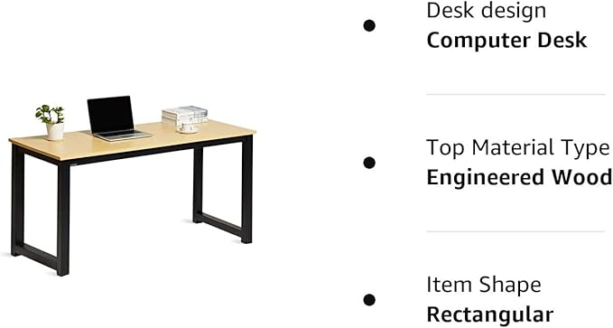 Computer Desk 55 Modern Simple Large Study Writing Desk Industrial Style Laptop PC Table for Home Office, with Leg Bars, Oak Board Black Leg… - LeafyLoom