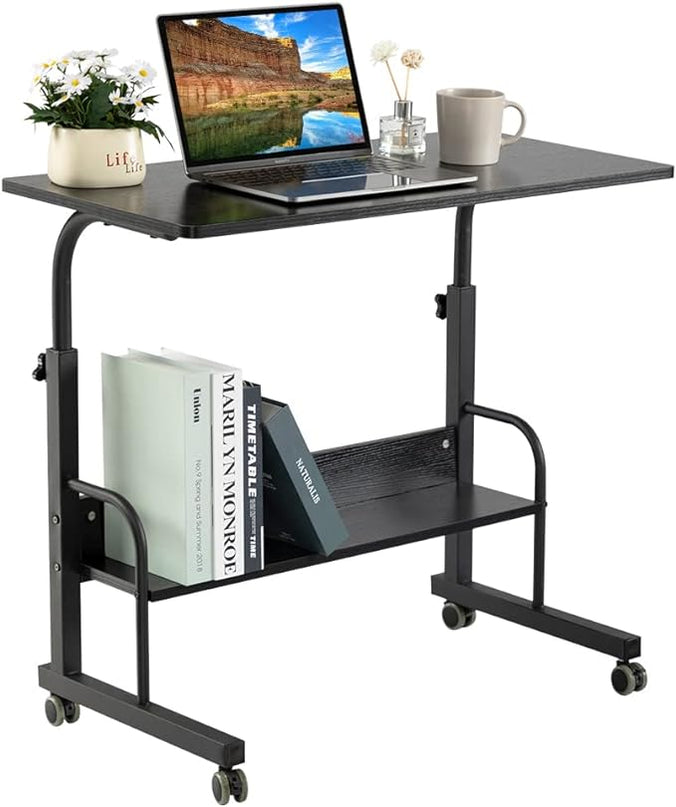 SIDUCAL Computer Cart, Portable Laptop Desk Laptop Cart, Portable Desk with Wheels, Rolling Desk Adjustable Height, Rolling Laptop Stand, Rolling TV Tray, Couch Desk Bed Desk for Laptop, 31.5'' Black - LeafyLoom