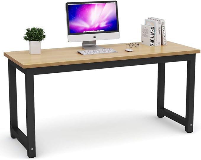 Tribesigns Computer Desk, Large Office Desk Computer Table Study Writing Desk for Home Office, Walnut + Black Leg, 63 X 23.6 inch - LeafyLoom