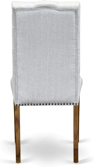 East West Furniture HBEL3-AWA-05 Hartland 3 Piece Set for Small Spaces Contains a Round Dining Room Table with Pedestal and 2 Grey Linen Fabric Parson Chairs, 42x42 Inch - LeafyLoom