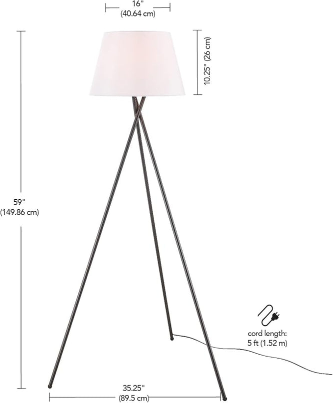 Globe Electric 67519 Allen 59" Floor Lamp, Matte Black, White Linen Shade, On Off Switch on Socket - LeafyLoom