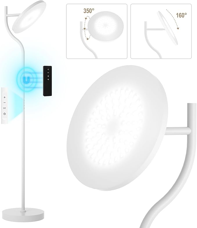 PESRAE 36W/3600LM LED Torchiere Bright Standing Lamp for Living Room, Rotatable Tall Lamp with Remote Control, Stepless Color Temperatures and Dimming Floor Lamps for Bedroom Office (Gravel White) - LeafyLoom