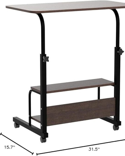 Adjustable Mobile Laptop Desk Home Office Desk Detachable Wheels Desk Portable Height Mobile Bedside Table Veranda Office Desk Additional Storage Rack Small Spaces Desk Size 15.7x31.5'Brown - LeafyLoom