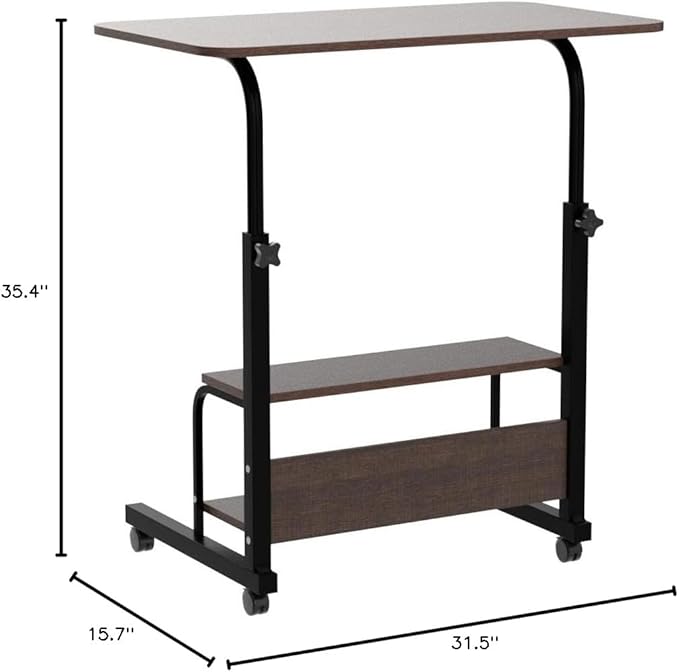 Adjustable Mobile Laptop Desk Home Office Desk Detachable Wheels Desk Portable Height Mobile Bedside Table Veranda Office Desk Additional Storage Rack Small Spaces Desk Size 15.7x31.5'Brown - LeafyLoom