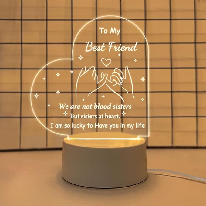 Best Friend Birthday Gifts Friendship Gifts Acrylic Night Light, Thank You Gifts for Friends - Christmas Birthday Gifts for Bestie, BFF - LeafyLoom