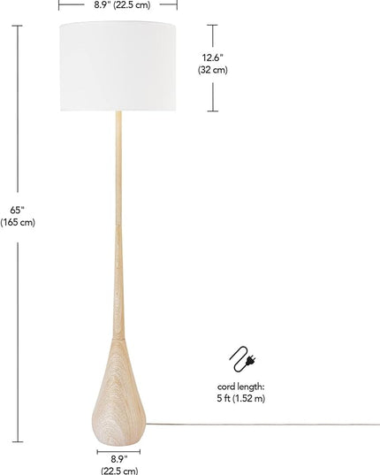 Globe Electric 52112 Kanana 65" Floor Lamp, Faux Wood, Cotton Shade - LeafyLoom