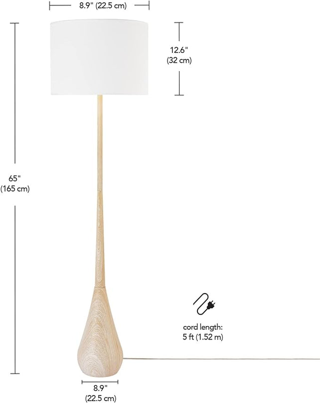 Globe Electric 52112 Kanana 65" Floor Lamp, Faux Wood, Cotton Shade - LeafyLoom