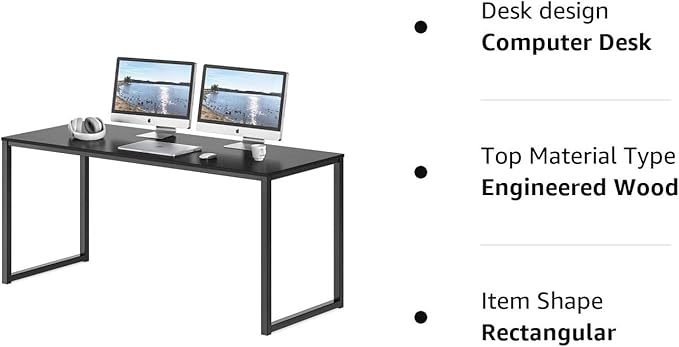 SHW Home Office 55-Inch Computer Desk, 24" Deep, Black - LeafyLoom