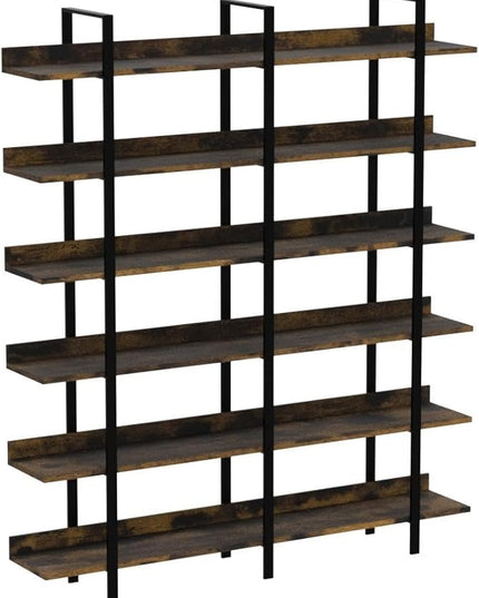 Bookshelf, 82.7" Double Wide 6 Tier Industrial Wooden Bookcase Large Wall Etagere Rustic Vintage Tall Book Shelf with Metal Frame Open Storage Rack for Living Room Home Office - LeafyLoom