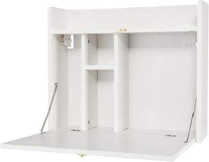YUSING Wall Mounted Table, Multifunctional Fold Down Wall Mounted Laptop Computer Desk with Storage Compartments for Home, Office, White - LeafyLoom