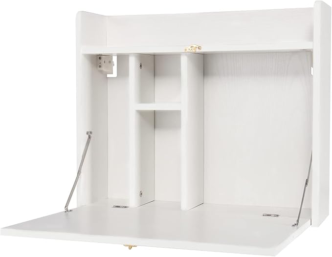 YUSING Wall Mounted Table, Multifunctional Fold Down Wall Mounted Laptop Computer Desk with Storage Compartments for Home, Office, White - LeafyLoom