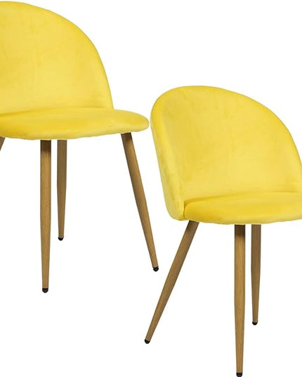 FurnitureR Upholstered Velvet Dining Chair Mid Back Armless with Wood Legs for Home Kitchen Bedroom Living Room, Set of 2, Yellow - LeafyLoom