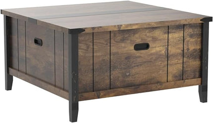 Bestier Farmhouse Coffee Table, Square Wood Center Table with Large Hidden Storage Compartment for Living Room, Rustic Cocktail Table with Hinged Lift Top for Home,Rustic Brown - LeafyLoom