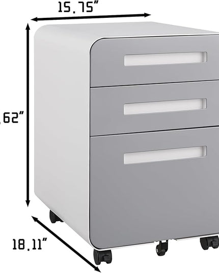 3 Drawer Mobile Desk Office with Lock and Wheels,Versatile Storage Cabinets w/Anti-Tilting Cold Rolled Steel Waterproof Moisture-Proof,for Legal/Letter/A4 Files,White+Gray - LeafyLoom