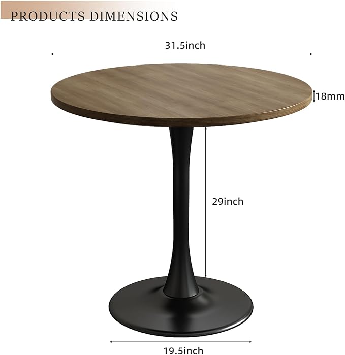 Wood Round Table Modern Dining Table Tulip Round Kitchen Table Wooden Mid Century Coffee Table for Living Room 31.5 inch - LeafyLoom