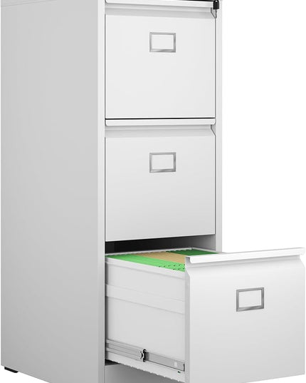 3 Drawer File Cabinet, Metal Vertical File Cabinets with Lock for Home Office, Office Steel Filing Cabinet for Hanging Files for A4/ Legal/Letter,Assembly Required (White) - LeafyLoom