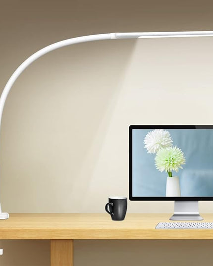 YOUKOYI LED Desk Lamp with Clamp,Flexible Gooseneck Architect Table Lamp - 5 Brightness Levels & 4 Color Modes, Touch Control, Eye-Care 10W Desk Light for Home/Office/Reading/Work(White) - LeafyLoom