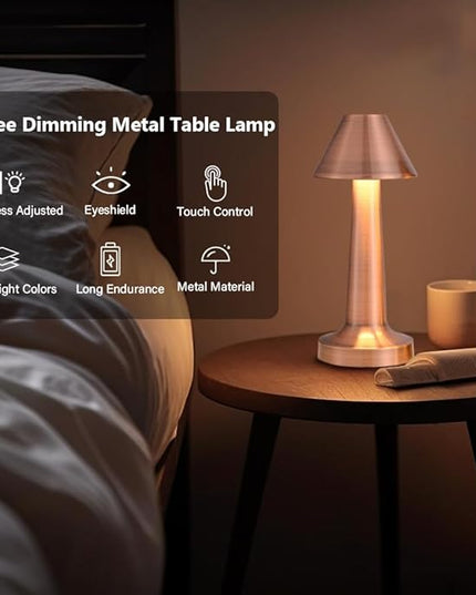 Portable LED Table Lamp, 3-Levels Brightness Metal Desk Lamp, 3 Color Touch Control Rechargeable Lamp, Night Light, Bedside Lamp,Dining Room Lamp (Red) - LeafyLoom