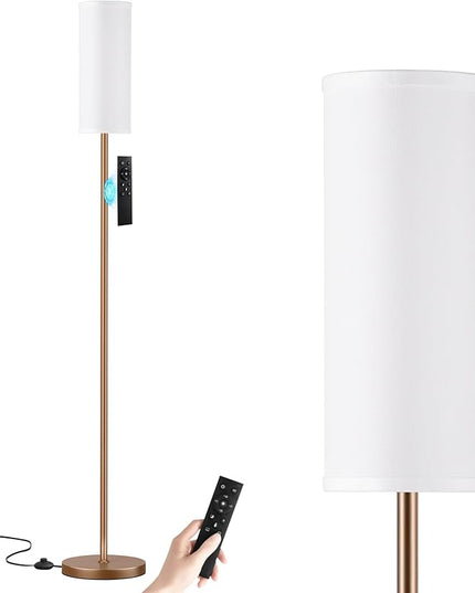 Ambimall 64'' Floor Lamps for Living Room with Remote Control and Stepless Dimmable Colors Temperature & Brightness, 9W Bulb Included(White Lampshade & Brown Pole) - LeafyLoom