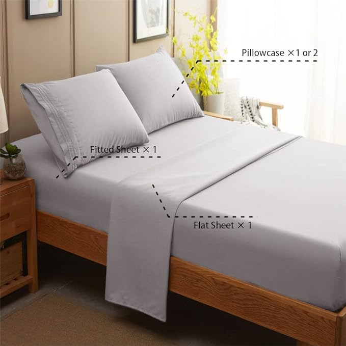 SONORO KATE Bed Sheet Set Super Soft Microfiber 1800 Thread Count Luxury Egyptian Sheets 16-Inch Deep Pocket Wrinkle-4 Piece(Full Grey) - LeafyLoom