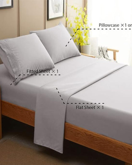SONORO KATE Bed Sheet Set Super Soft Microfiber 1800 Thread Count Luxury Egyptian Sheets 18-Inch Deep Pocket Wrinkle-4 Piece(California King Grey) - LeafyLoom