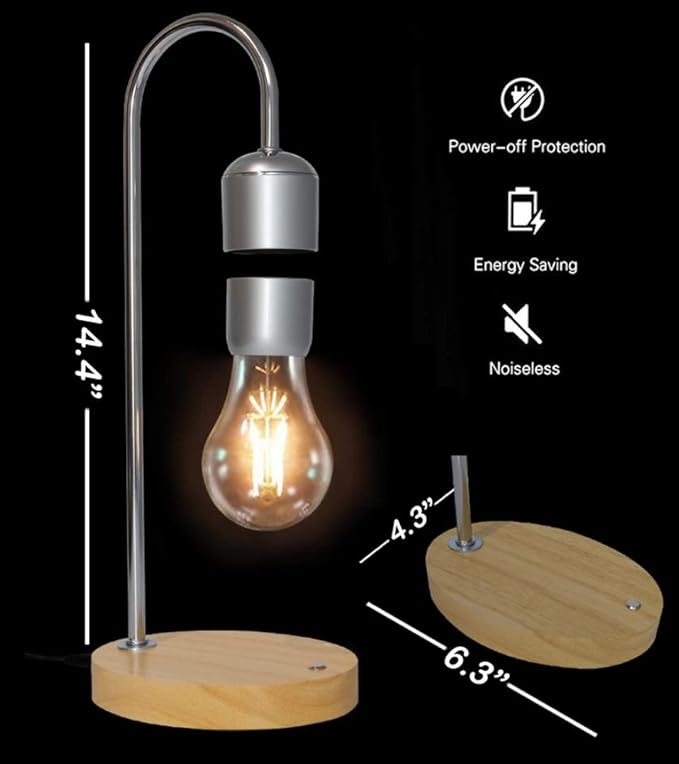Magnetic Levitating Bulb Lamp - Cool Floating Lamps for Office and Home Decor -Magnetic Levitation Night Light, 6.3” x 4.3” x 14.4”, Chrome/Silver - LeafyLoom