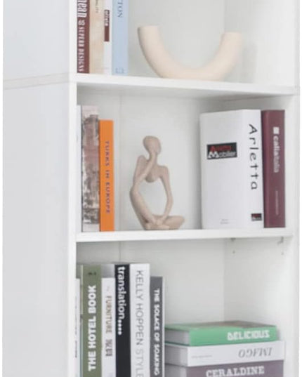 5 Shelf Wood Bookcase Freestanding Display Shelf Adjustable Layers Bookshelf for Home Office Library Small Narrow Space (White, 5-Layers,24.4W x 11.6D x 68.9H inch) - LeafyLoom