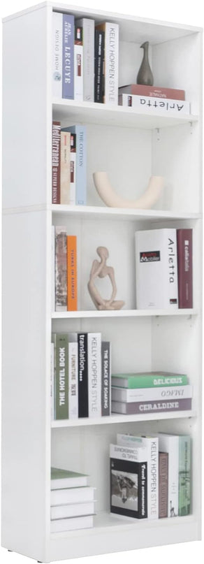 5 Shelf Wood Bookcase Freestanding Display Shelf Adjustable Layers Bookshelf for Home Office Library Small Narrow Space (White, 5-Layers,24.4W x 11.6D x 68.9H inch) - LeafyLoom